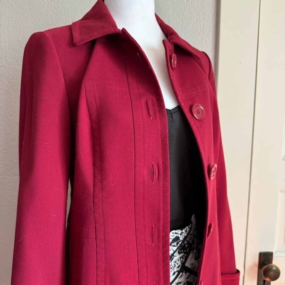 LOFT Cherry Red Trench Coat with Tailored Mid-Length Style - Picture 3 of 12